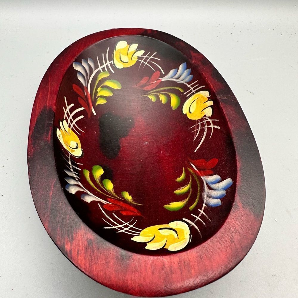 Woodcroftery vintage hand painted wooden oval bowl